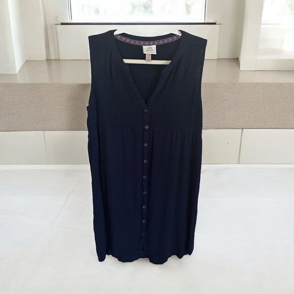 Knox Rose Womens Navy Blue Shift Dress Button Front Sleeveless V Neck Size Small - Picture 1 of 8
